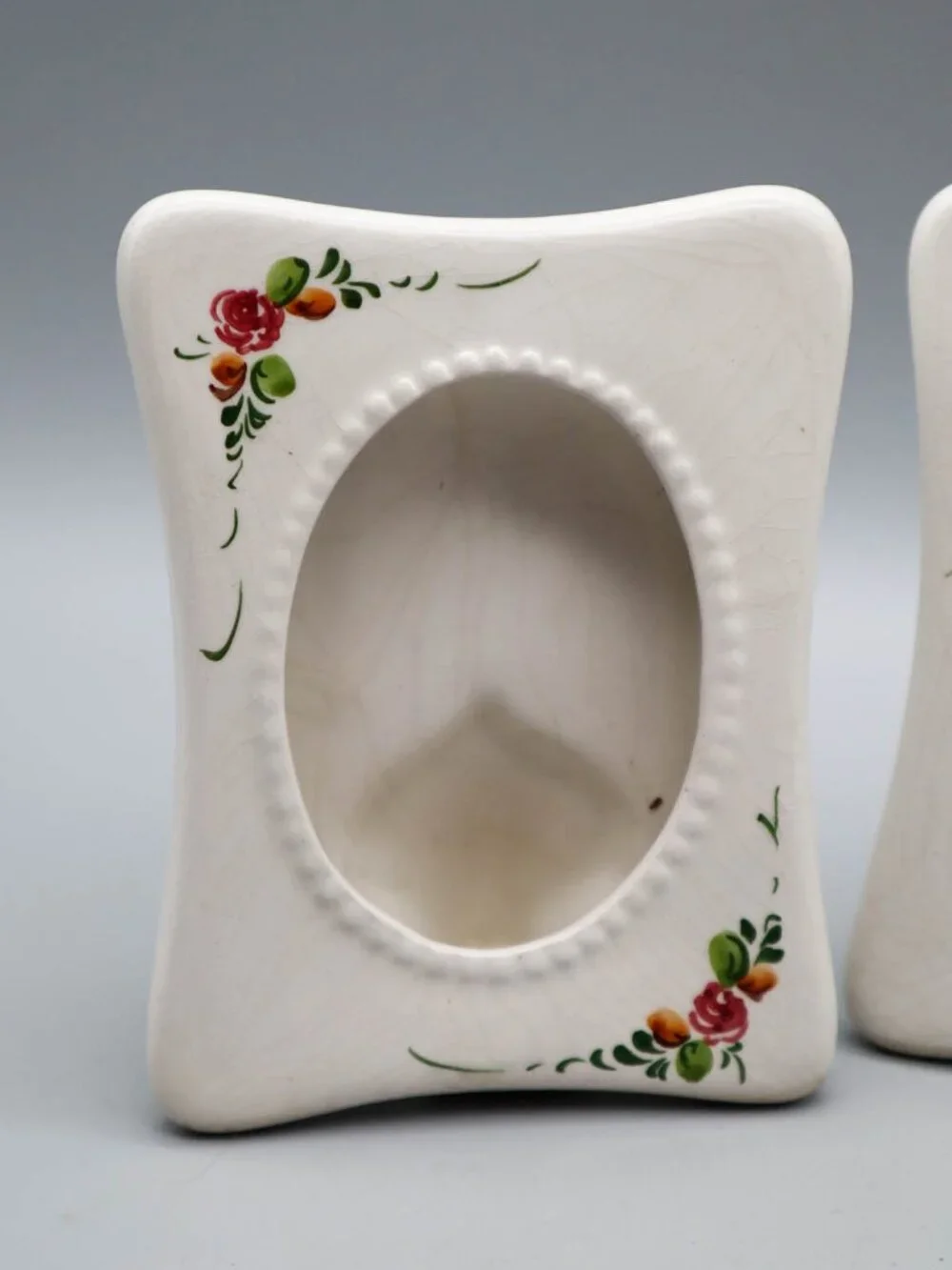 2 Vintage Small Porcelain Photo Standing Frames Floral Painted Cottagecore